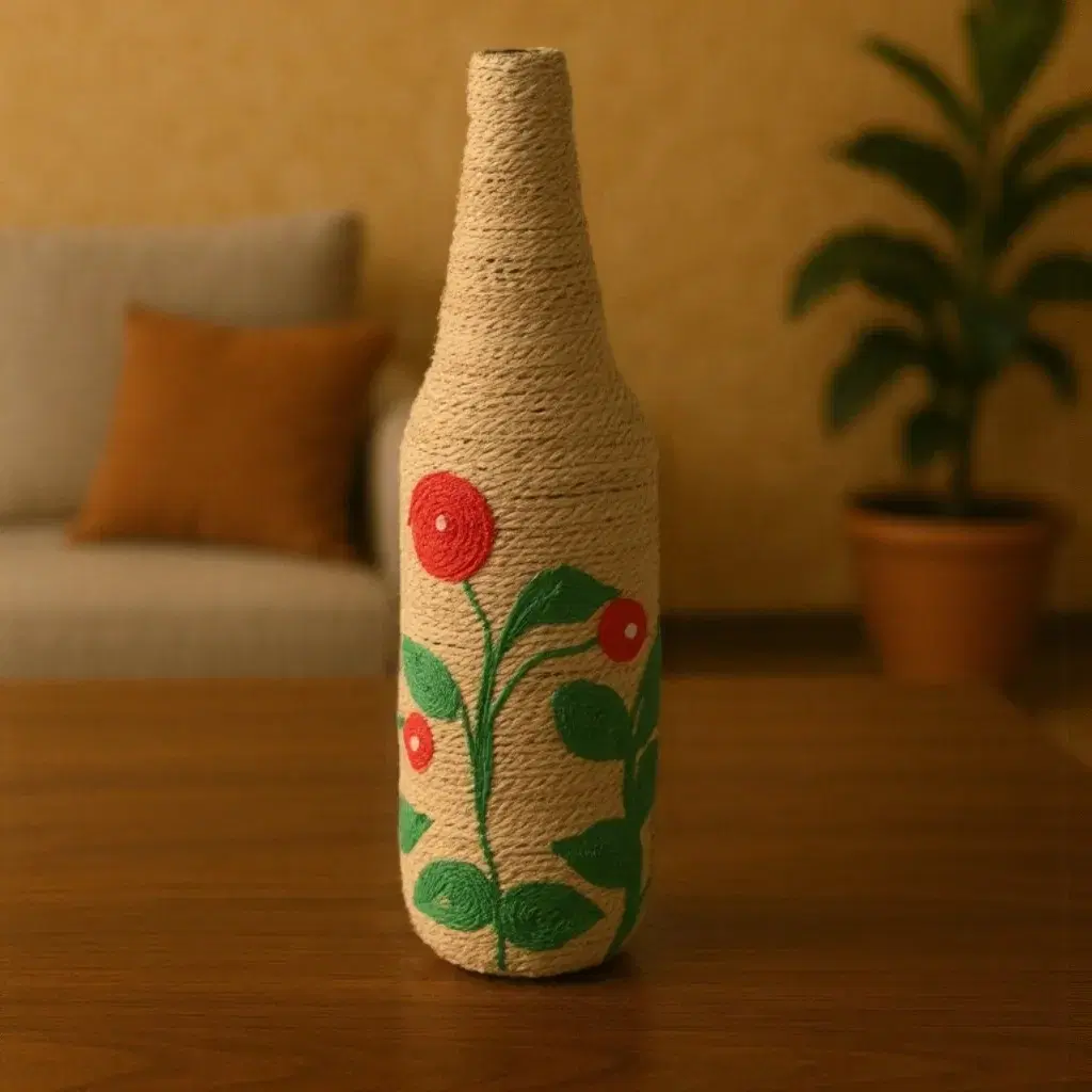 Decorative Red Flower Design Bottle